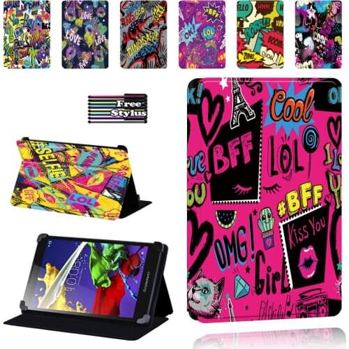 Graffiti Pattern Case for Lenovo Tab 2 A7 / A8 / A10-70 / Tab 3 / Tab 4 Tablet Foldable Protective Case + Pen