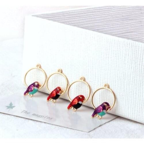 DIY Jewelry Accessories Oil Dip Alloy Pendant Hollow Circle Magpie Double Hanging Earrings Material Pendant Charms 10PCs 30PCs