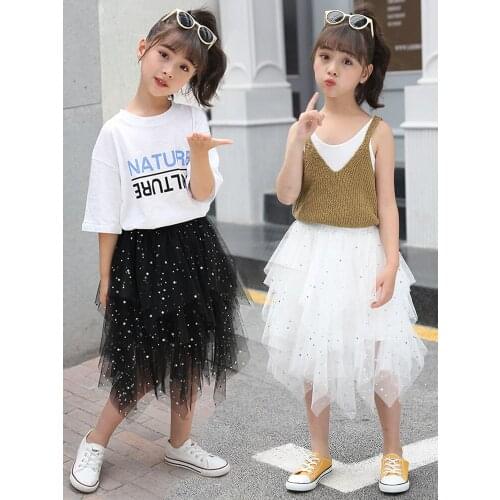 Girls Princess Tutu Skirts Starry Sky Sequins Children Kids Mesh Skirts Irregular High Elastic Waist kids Girls Skirts 3-13T