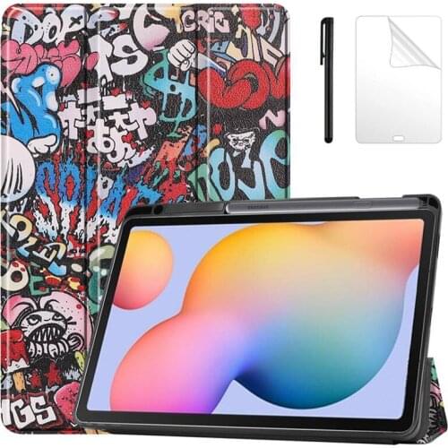 For Samsung Galaxy Tab S6 Lite 10.4 SM-P610 SM-P615 Case Tri-Fold PU Leather Stand Cover Shock Proof Tablet Case +PenFilm