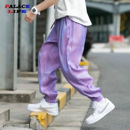 Joggers Men Harem Pants 2020 Solid Ice silk Loose Hip Hop Man Sweatpants Streetwear Casual Pants Elastic waist Male Trouser