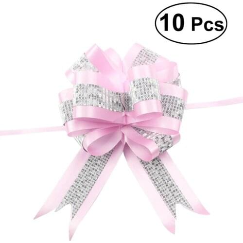 10pcs Bow Ribbon Gift Present Wrapping Tie Ribbon Bow for Wedding Birthday (Pink)