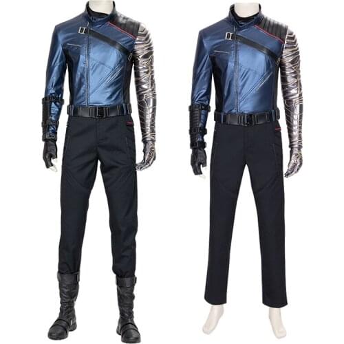Falcon and Winter Soldier Cosplay Costume Leading Role Bucky Barnes Blue Clothing Battle Halloween Party Outfit
