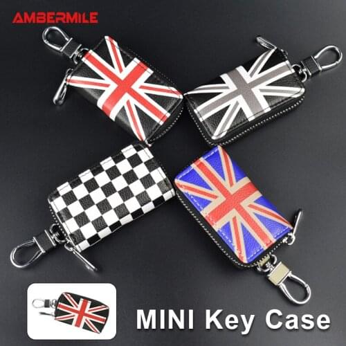 Leather Union Jack Car Key Fob Case Bag Protective Cover for Mini Cooper Countryman R50 R53 R55 R56 R60 F55 F56 F60 Accessories