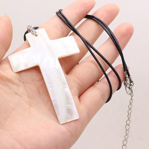 Hot Selling Natural White Shell Alloy Pendant Necklace Cross Shape DIY Retro Trend Sweater Chain Accessories Making