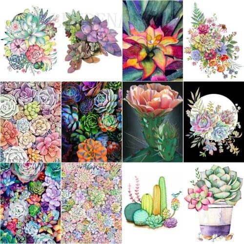 Plant Succulent Watercolor 5D Diamond Painting Cross Stitch Set Painting Home Decoration Square Diamond Round Diamond