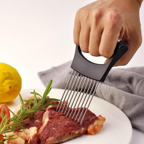 Stainless steel vegetable holder cutting kitchen gadgets onion peeler onion cutting fruit and vegetable slice holder