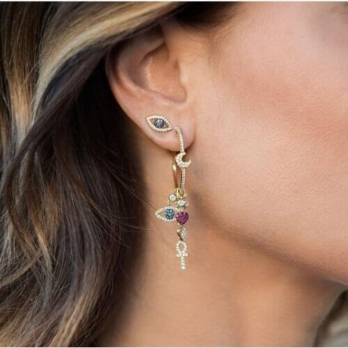 Janekelly Mismatch Luxury Trendy Evil Eye Cubic Zirconia Wedding Party Earring Fashion Jewelry for Women
