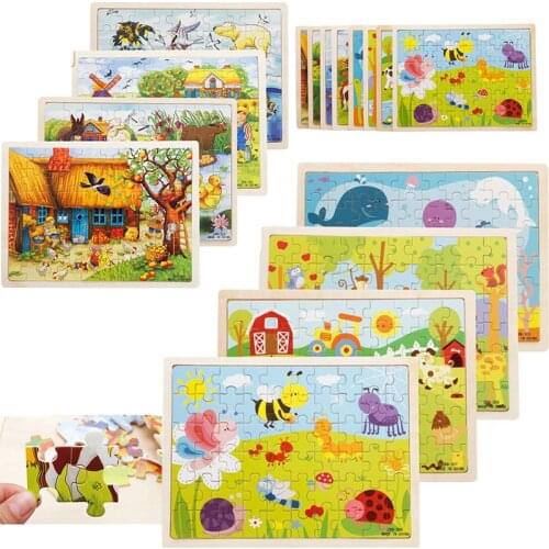 New 60 Pcs Wooden 3D Jigsaw Puzzle Angram For Children Baby Cartoon Animal/Traffic Puzzles Intelligence Kids Toy Children Gifts