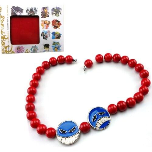 Charm Anime One Piece Portgas D Ace Red Beads Necklace White Beard Pendants Necklaces Cosplay Cosplay Props High Quality Jewelry