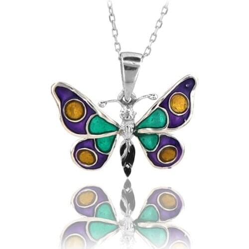 Butterfly Necklace 925 Sterling Silver Colorful Nature Charm Bridesmade Nature Lover Gift