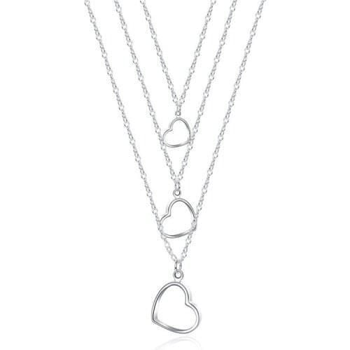 BABYLLNT 925 Silver Three Hearts Pendant Necklace For Women Wedding Engagement Party Charming Jewelry Gift