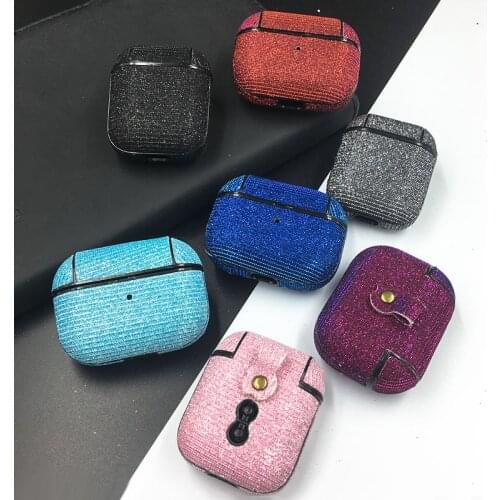 Glitter Bling Leather Skin Earphone Case For AirPods Pro 3 Wireless Bluetooth Cover For AirPod 1/2 Shockproof Protective Cases
