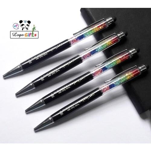 Rainbow diamond crystal metal pen with stylus for touching pad and phone custom print with your logo text FREE 40pcs a lot