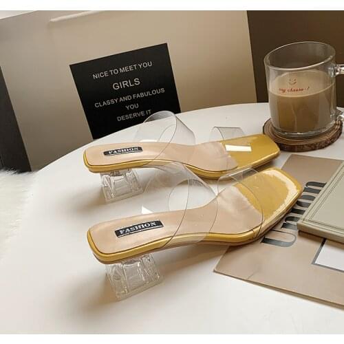 Clear Heels Slippers New Thick Heels Women Sandals Summer Shoes Woman Transparent Shoes High Heels Pumps Wedding Jelly Sandals