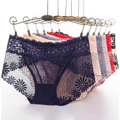 Sexy cozy women panty hollow mesh lace embossed Floral underwear light thin slim breathable briefs lady seamless underpants