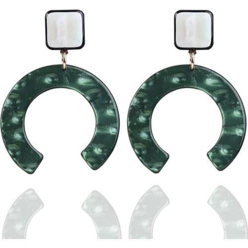 Vintage C shape Colorful Acrylic Pendant Drop Earrings For Women Bohemian Resin Geometric Round Dangle Earrings Fashion Jewelry