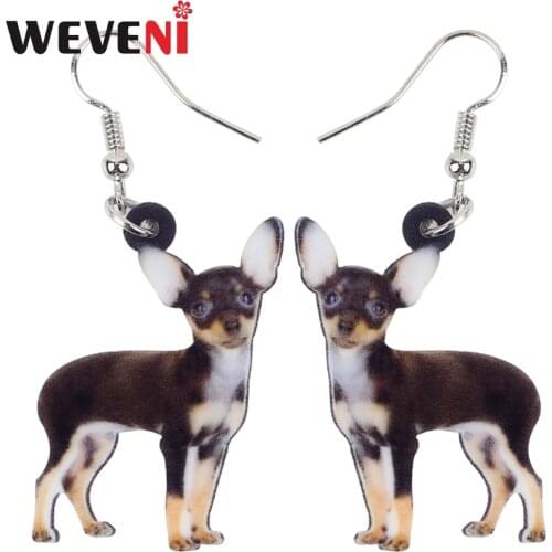 WEVENI Acrylic Anime Chihuahua Dog Earrings Big Long Dangle Drop Animal Jewelry For Women Ladies Teens Accessories 2018 News