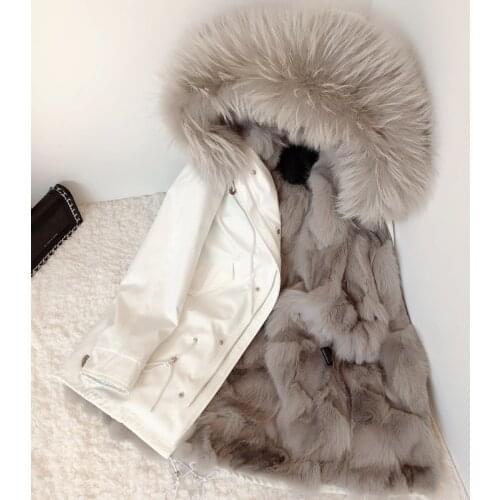 Ins Real Fox Fur Coat 2021 New Womens Parka with Fur Liner Natural Raccoon Fur Hood Coat Medium Oversized Thick Warm Fur