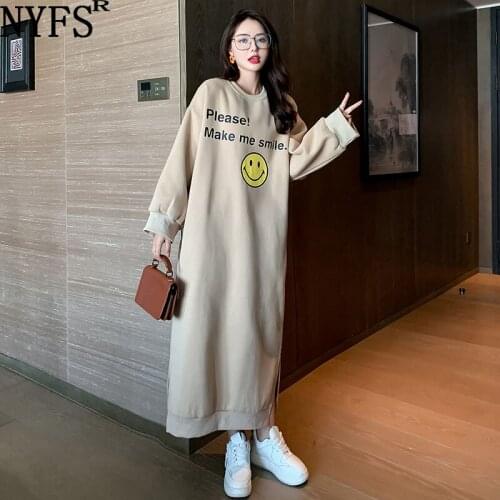 NYFS 2021 Winter Korean New Loose Irregular Patchwork Woman Dress Vestidos Robe Elbise Fashion Pure cotton Print Dresses
