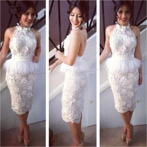 Robes De Soiree Special Occasion Dress Backless Woman Party Dress Abendkleider Halter Lace Sexy Evening Dress Short Vestido 2020