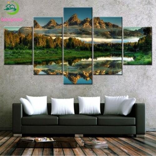 Diamond Embroidery Natural scenery, mountains, forests, lakes Full Square round Diamond Mosaic Painting Cross Stitch Decor5 pcs