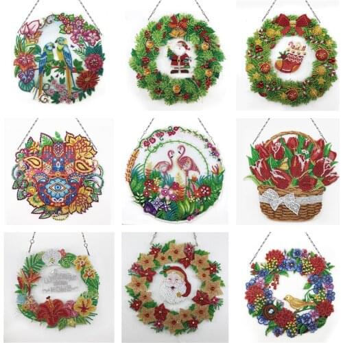 DIY Diamond Painting Wreath with Light 5D Special Shape Diamond Wreath Wall Door Window Decor Christmas Gift Without Battery