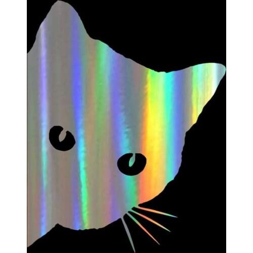 Car Sticker 12*15CM CAT FACE PEERING Funny Car Decal Pet Cat Reflective Laser 3D Car Stickers Vinyl Car Styling