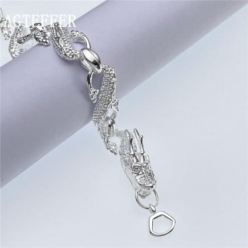 AGTEFFER 925 Sterling Silver Dragon Cuff Bracelet For Men Woman Charm Wedding Engagement Party Fashion Jewelry