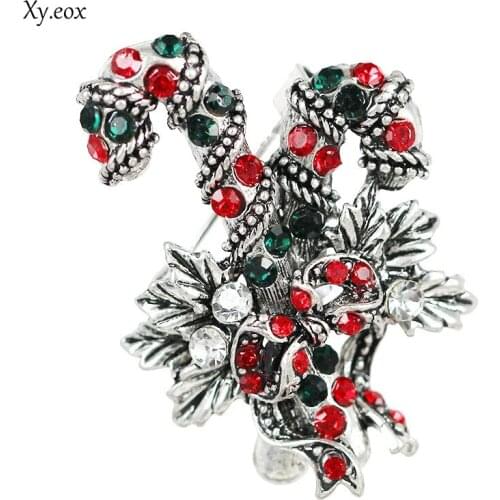 1pcs Bijouterie Winter Collection Christmas Brooch Double Crutch Pins Jewelry Gift