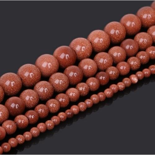 Gold Sand Natural Stone Beads Round Spacer Loose Beads 15" Strand 4 6 8 10MM For Jewelry Making DIY Bracelet&Necklace