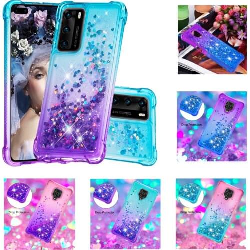 For Xiaomi Mi Poco X3 NFC Cases Soft Silicone Back Cover Redmi Note 9S 9 Pro Bling Glitter Liquid Quicksand Shockproof Protect