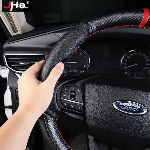 JHO Patchwork Faux Leather Steering Wheel Hand-stitching Wrap Cover For Ford Explorer 2020 Limited Car Accessories