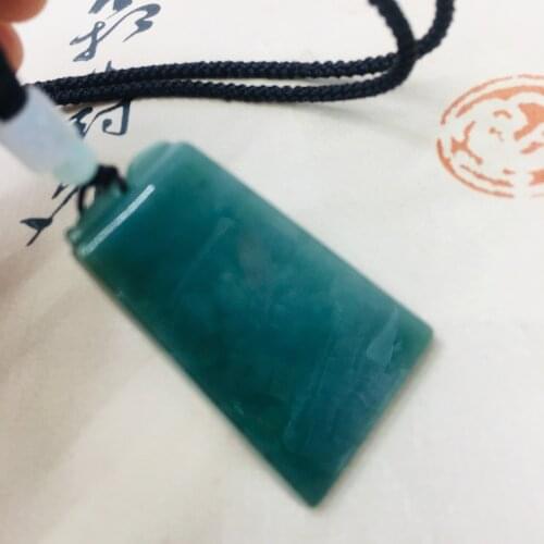 Pure natural Emerald jade hand-carved oil green amulet pendant with simple necklace men and women sweater chain