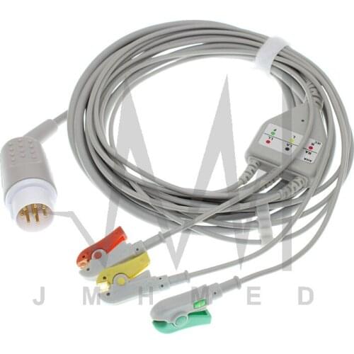 ECG EKG 3/5 Lead one-piece Cable and Electrode Leadwire for HP/Philips 8Pin Patient monitor, Snap/Clip/VET Alligator clip