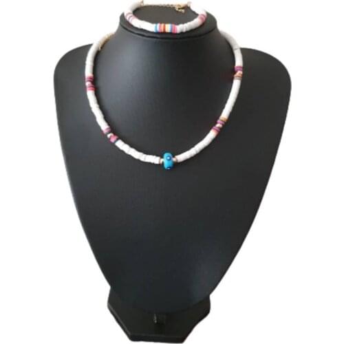Fimo soft Evil Eye Bead Necklace & Bracelet Set White
