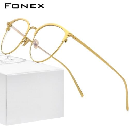 FONEX Pure Titanium Glasses Men Vintage Retro Round Myopia Optical Prescription Eyeglass Frames 2021 Women Korean Eyewear F85655