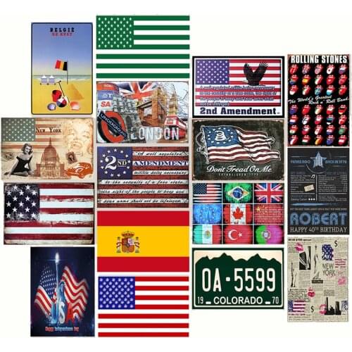 Country National Flag Tin Sign America Landmark Building Metal Poster Iron Painting Art Plaque Decor Bar Cafe Home Decoration