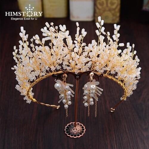 Himstory Handmade Wired Crystal Rhinestone Beads Branch Wedding Hair accessories Hair Vine Hairband Bridal Headband Hairwear