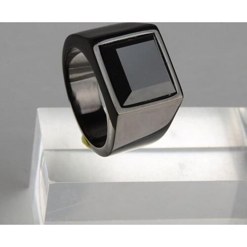 New Black Stone Rings Mens Gold Silver Color AAA CZ Stone Wedding Ring For Men Vintage Stainless steel Jewelry Wholesale