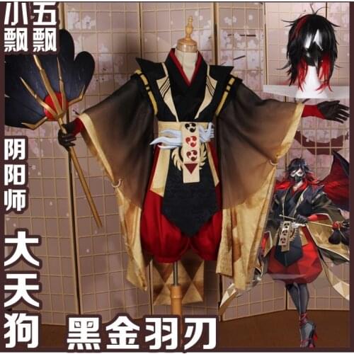Game Onmyoji Taitengu Black Gold Feather Blade Combat Suit Kimono Cosplay Costume Role Play Halloween Women Free shipping 2020