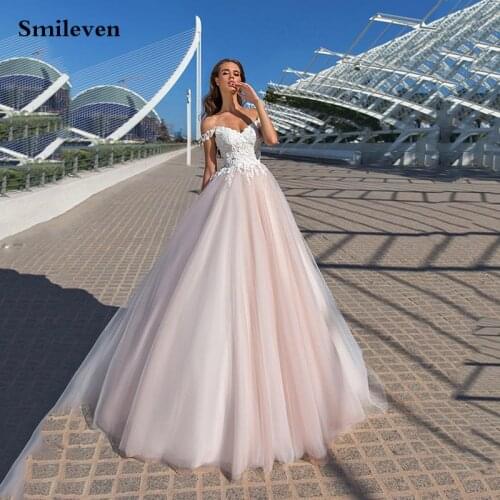 Smileven Light Pink Lace Wedding Dresses Off The Shoulder A Line Vestido De Novia Sweetheart Neck Corset Wedding Gowns