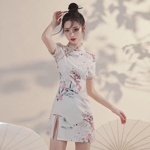 Summer improved cheongsam Chinese style small dress with short buttock skirt