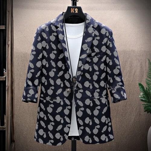Summer 2021 thin suit male Korean version lapel mid-sleeved printed suit Mao suit half-sleeved fashionable jacket
