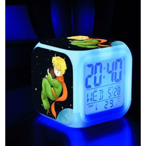 Hot Sales 1 Piece Quality Anime Little Prince Rose Fox Cartoon Digital Colors Changing Wake Up Alarm Clocks Kids Toys Xmas Gift