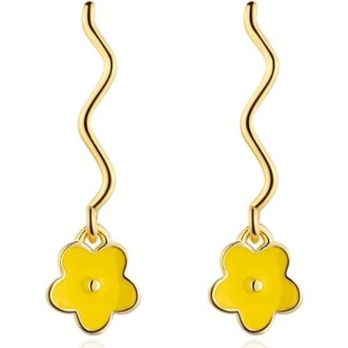 Small Yellow Flower Vinyl Wave Pattern Stud Earrings For Women Trend Creative Party Gifts Jewelry SAE431