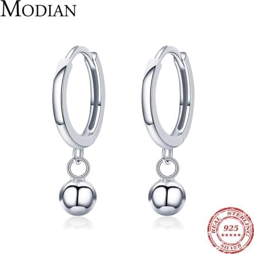 Modian 2021 Real 925 Sterling Silver Simple Beads Circle Fashion Hoop Earrings For Women Girls Wedding Statement Jewelry Arete