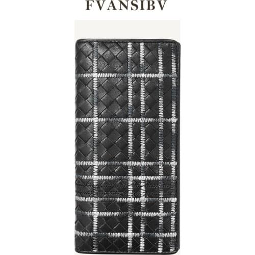 Fashion Simple Business Embroidery Money Clips Mens Real Leather Long Hand-Woven Ultra-Thin Wallet Luxury Brand Design 2021 New