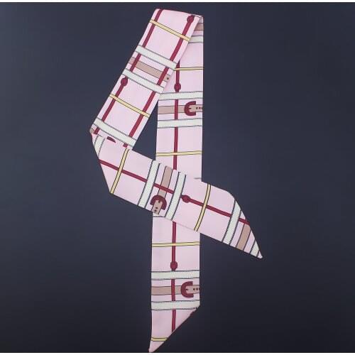 Fashion Luxury Brand Summer Small Skinny Scarf Hair Bag Ribbon Euro Striped Print Twill Silk Scarf For Women Tie Head Scarves