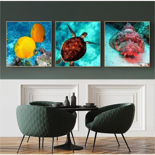 Marine Life Turtle Stone Fish Oil Painting Hanging Picture Poster Canvas Print Painting Wall Art Living Room Home Decoration